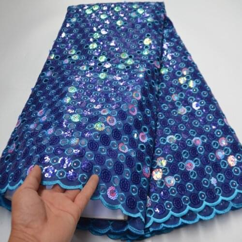5yards/pc) newest royal blue African hand cut organza lace fabric with delicate sequins embroidery for party dress OP159