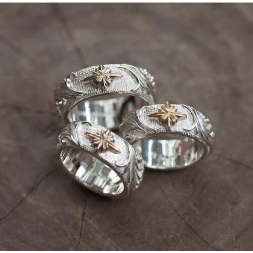 925 Silver Star Fire Liao original handmade convex original retro temperament men and women couple ring jewelry