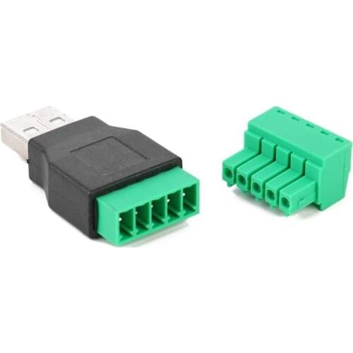 ALLOYSEED USB2.0 Male to 5Pin Screw Terminal Connector Converter Adapter With Shield Connector USB Plug Power Converter Adapter
