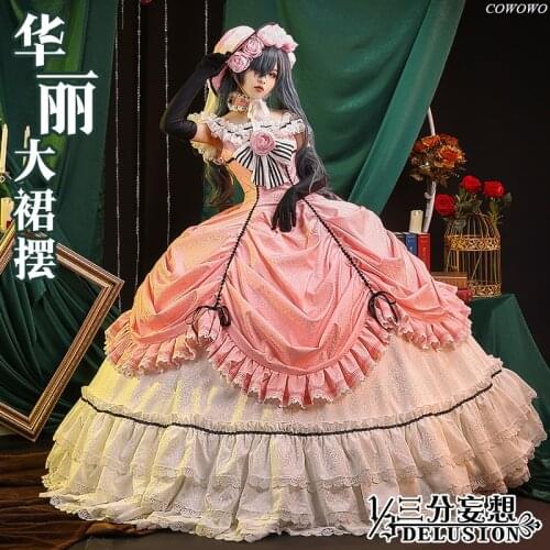 Anime! Black Butler Ciel Phantomhive Robin Pink Dress Rococo Elegant Uniform Cosplay Costume Halloween Party Suit Women 2021 NEW