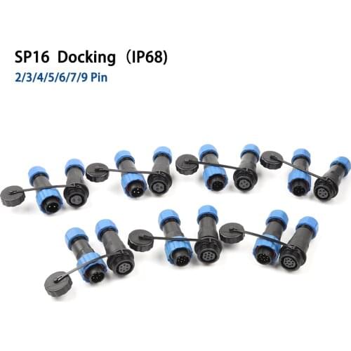 SP16 IP68 Docking Aviation Plug Waterproof Connector Male plug & female socket 2/3/4/5/6/7/8/9 pin Wire cable connector