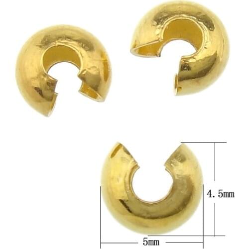 Free Shipping Wholesale 200PCS Crimp Beads 5mm Gold Plated Conceal Crimp Knot cover Beads Tube End Crimp Bead Cover