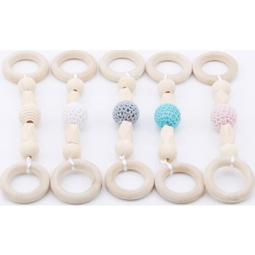Baby Play Gym Montessori Toys Baby Teether Beech Wood Ring Crochet Beads Wooden Bracelet Rattle Toyes Dental Care Accessories