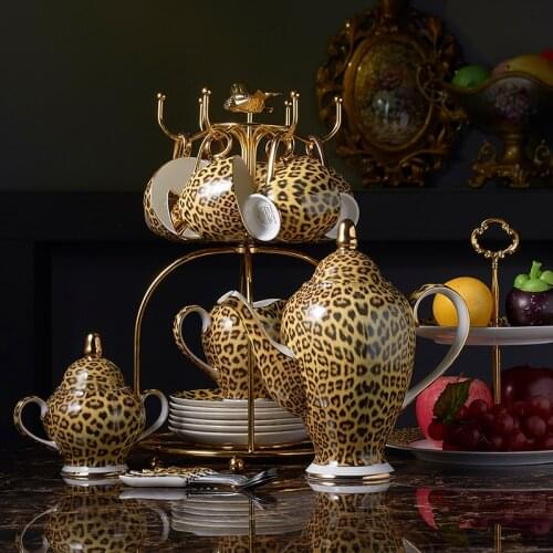 European Leopard Coffee Set English Afternoon Bone China Cup And Saucer TeaCup Ceramic Tea Party Gifts