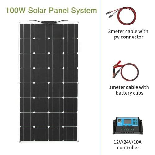 Flexible 100w 200w Solar Panel System DIY Complete off grid Home Solar Panel Kit for RV Boat Motorhome