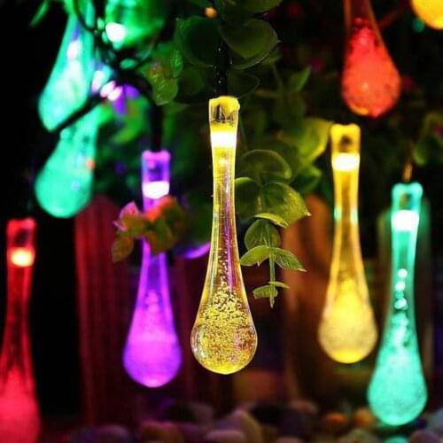 String Light Water Drop Shape Waterproof 20/30/50/100 LEDs Christmas Party Garden Solar Lamp for Outdoor