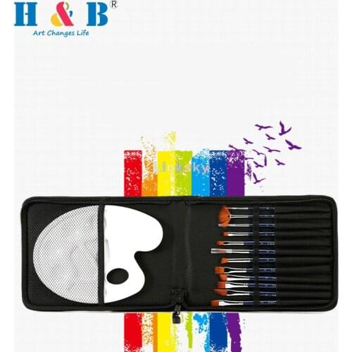 H&B 12 Pcs Nylon Paint Brushes Set with A Watercolor Palette- for Acrylic , Watercolor ,Oil Brushes - Artist Brushes