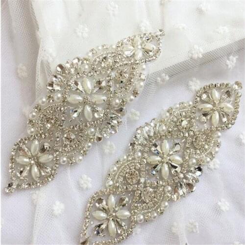 Exquisite Hand-stitched Rhinestone Appliques DIY wedding dress decoration Sew On Bridal Accessories decals Iron on patch