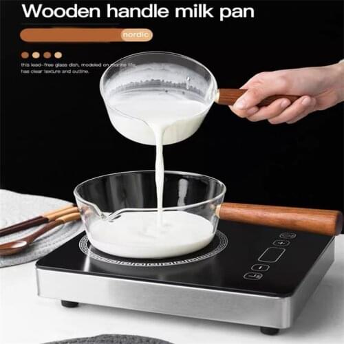 Glass Pot With Wooden Handle Heating Milk Soup Porridge Pot Transparent Glass Saucepan For Kitchen Household Open Fire 400/600ML