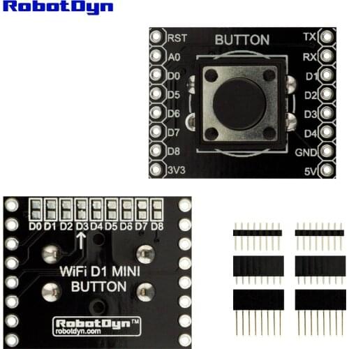 Button Shield for WIFI D1 mini, with pin-headers set. With change of I/O connection