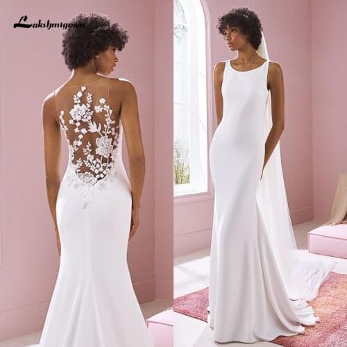 Lakshmigown Simple Beach Wedding Dresses Illusion Back Soft Satin Cheap Long Boho Bohemian Mermaid Bride Dress vestido de novia