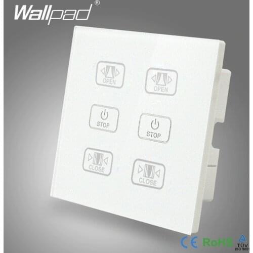 Hot Curtain Switch 110V-250V Wallpad Luxury White Crystal Glass Panel 6 Buttons Control 2 Curtain Window Blind Wall Switch