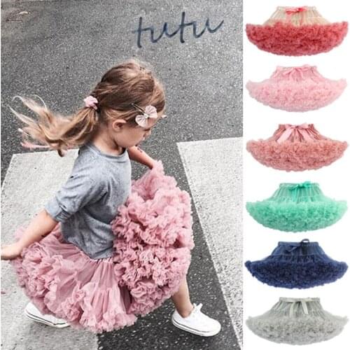 Hot Sale Girls Tutu Skirts Solid Fluffy Tulle Princess Ball Gown Pettiskirt Kids Ballet Party Performance Skirts For Children
