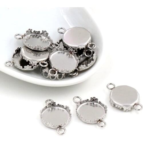 No Fade) 12mm 20pcs Stainless Steel Croen Cameo Settings Cabochon Base Charms Pendant High Quality Connector-T5-41