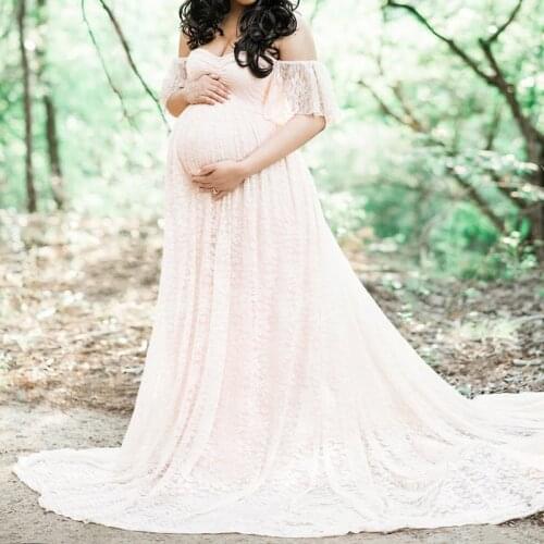 2021 New Boho Style Lace Maternity Dress For Photography Maternity Photography Outfit Maxi Gown Pregnancy Women Lace Long Dress