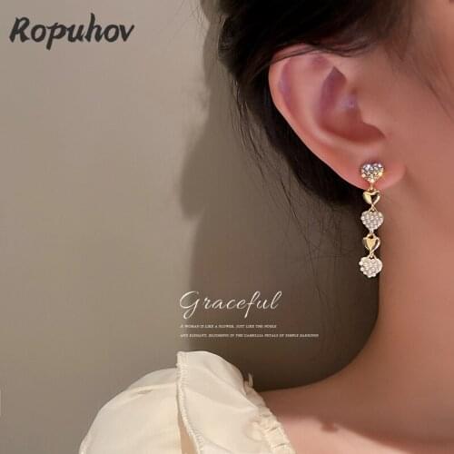 ROPUHOV 2021 New Korean Trendy 925 Silver Needle Asymmetric Pearl-encrusted Love Earrings Long Tassel Sweet Earrings Japan Women