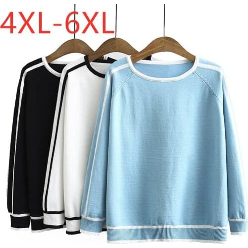 New ladies autumn winter plus size knit basic tops for women large pullover long sleeve slim blue elastic sweater 4XL 5XL 6XL