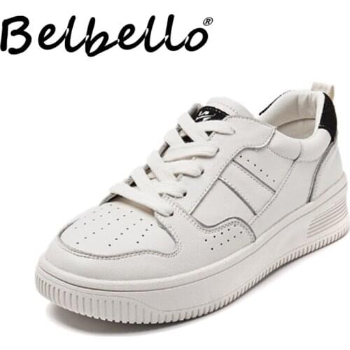 Belbello Autumn 2019 little white shoes for girls new leather versatile platform shoes for students sports casual shoes
