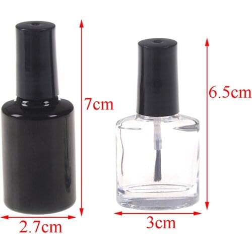 10ML 15ML Empty Nail Polish Bottle Cosmetic Containers Black Transparent Glass With A Lid Brush Nail Glass Bottles with Brush