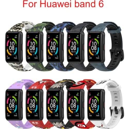 2021 Printed Band Straps For Huawei Band 6 Wristband Bracelet Replacement Strap For Huawei Band 6 Pro / Honor 6 Metal Correa
