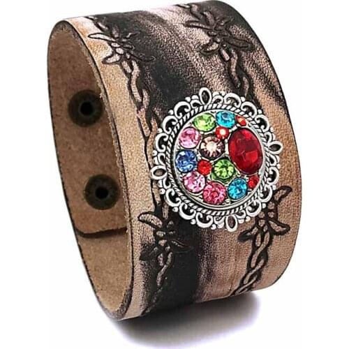 Punk Rock Interchangeable 300 Real Original Genuine Leather Retro fashion 18mm Snap Button Bracelet Charm Jewelry for women men