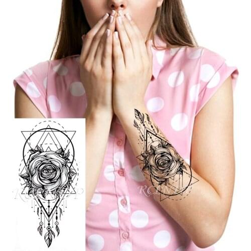 Waterproof Temporary Tattoo Sticker Eye Flower Feather Triangle Circle Geometry Element Fake Tatoo Flash Tatto for Women Men