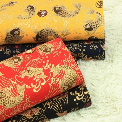 High Quality Thick Pure Cotton fabric bronzing carp printing tissu Hand-made red envelope clothes bag fabric for dress