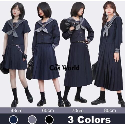 Japanese 43 48 55 60 80 cm Girls Womens High Waist Pleated Skirts Long Dress For JK School Uniform Students Cloths