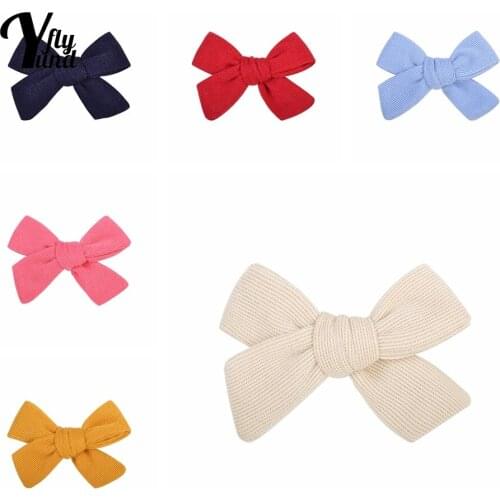 Yundfly 1 PCS Vintage Baby Girls Bangs Hairpins Solid Color Handmade Bowknot Infant Hair Clips Bows Headwear Christmas Gifts