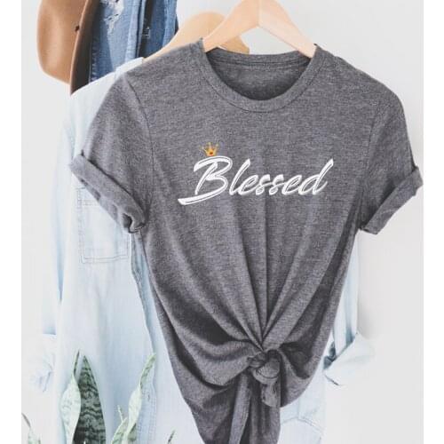 Colored Crown Blessed T-shirt Cute Women Graphic Christian Easter Top Tee Shirt