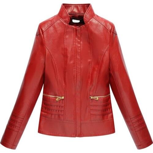 Women Faux Leather Coat Red Green Black L-6XL Waterproof Short Slim PU Moto Jacket 2020 Spring Autumn New Fashion Brand Clothing