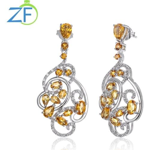 GZ ZONGFA Design Shining Natural Citrine Gems 925 Sterling Silver Dainty Jewelry Engagement Earrings For Women
