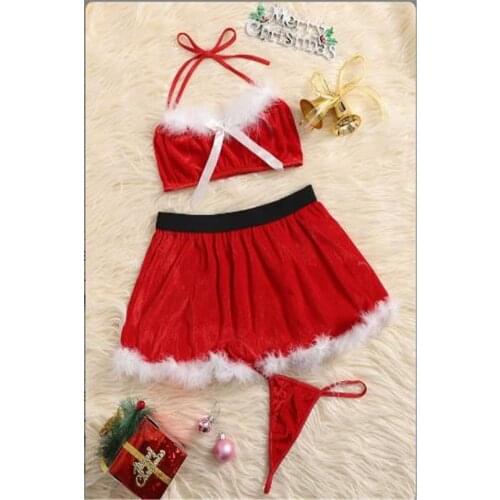 Women Sexy Velvet Christmas Lingerie Set Xmas Cosplay Santa Claus Fancy Dress