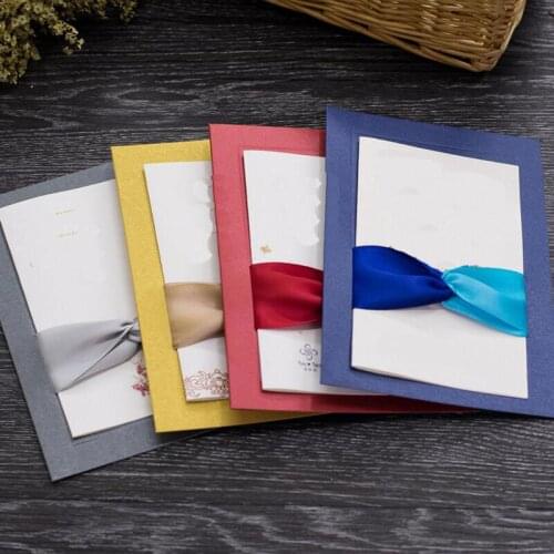 20 Pcs/lot Elegant Folding Ribbon Invitation House Moving Birthday Party Wedding Invitation Card Blank Inside Page