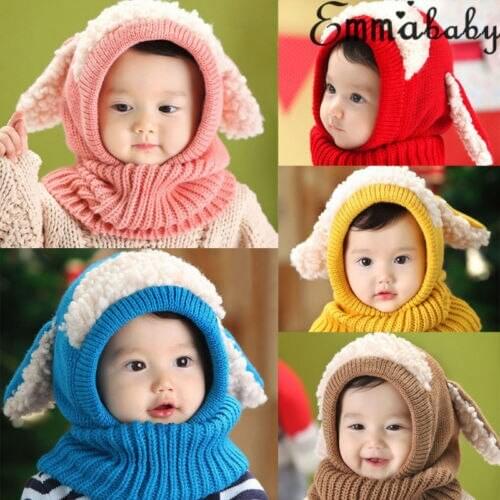 2018 Brand Cute Girls Boys Winter Beanie Warm Hat Hooded Scarf Earflap Knitted Baby Toddler Cap