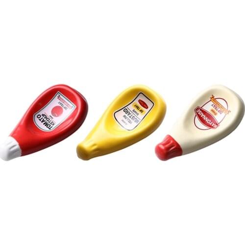 3 Pcs Ceramic Extruded Tomato Sauce Bottle Shape Dish Soy Sauce Plate Ketchup Mayonnaise Mustard Seasoning Dish