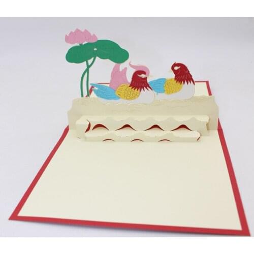 3D Handmade Chinese Mandarin Ducks Playing In The Water Paper Invitation Greeting Cards Wedding PostCard Valentines Day Gift