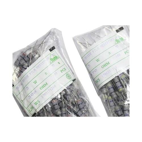 3W 1R-1M 1ohm to 1M 3W 1R to 1M 3W Carbon film 5% 100pcs/LOT Free shipping 3W1K 2K 1R 2R 100R 910K