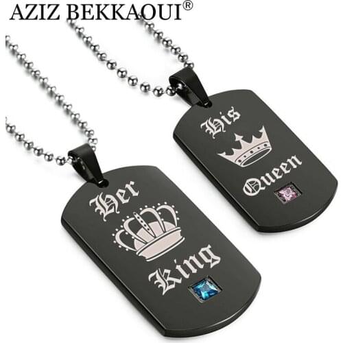 AZIZ BEKKAOUI Tags Pendant Couple Necklace Her King & His Queen Crown Necklace Military Army Cards for Lover Dropshipping