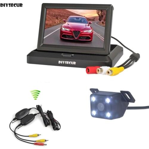 DIYSECUR Wireless 5" Foldabel Car Monitor LED Night Vision Backup Reverse Camera Car Rear View Camera