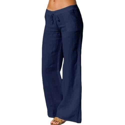 Women Pants Summer Pants Casual Solid Cotton Linen Pockets Loose Drawstring Elastic Waist Long Wide Leg Trousers Plus Size 4xl