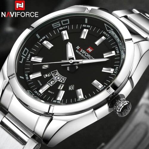 NAVIFORCE Brand Men Watches Business Quartz 30M Waterproof Watches Mens Stainless Steel Band Auto Date Wristwatches Relojes
