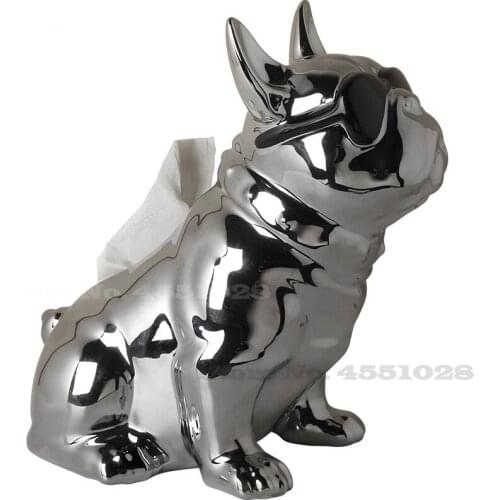 European Ceramic Tissue Holder Home Decor French Fighting Dog Tissue Box Cartoon Animal Sculpture Household