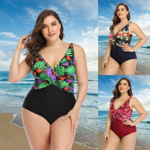 Brand New Plump Women Push Up Padded Tankini Bikini Set Swimsuit Monokini Floral One-Piece Suits Swimwear Plus Size