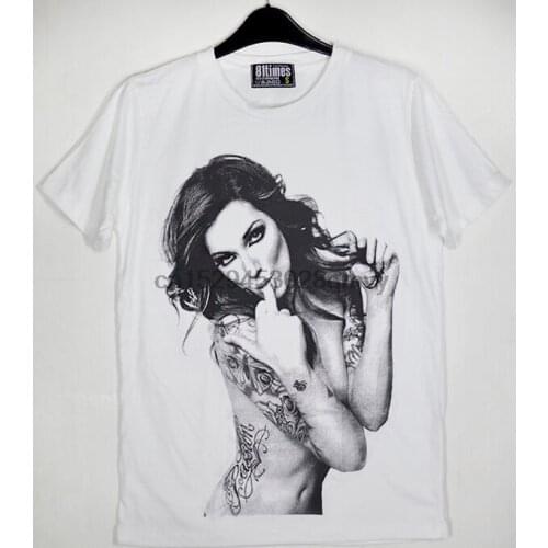 Sexy Pin Up Girl Suck Mid Finger Tattoos the Body Art Tattoos Unisex T-Shirt