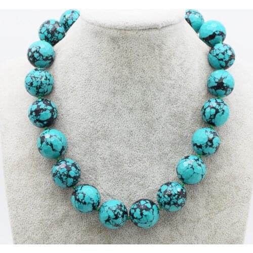 Howlite green turquoise round faceted 20mm necklace 18inch wholesale beads FPPJ