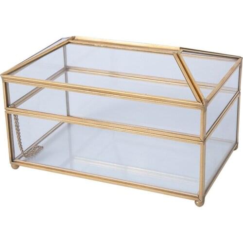 Facial Tissue Paper Box Glass Transparent/mirror Type Napkin Holder Rectangular Brass Home Office, Car Car Decoration LH