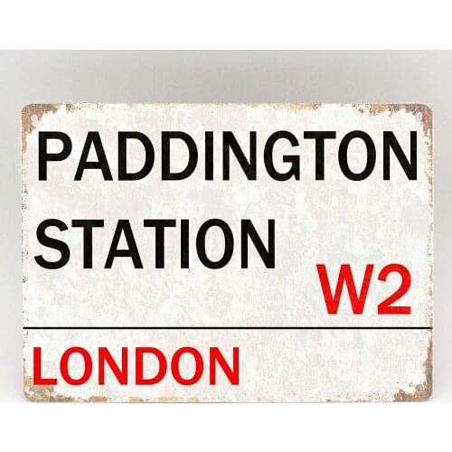 TNND Paddington Station Metal Sign London Street Retro Wall Plaque Vintage Metal Plate Plaque Aluminum Metal Sign 8X12 Inches