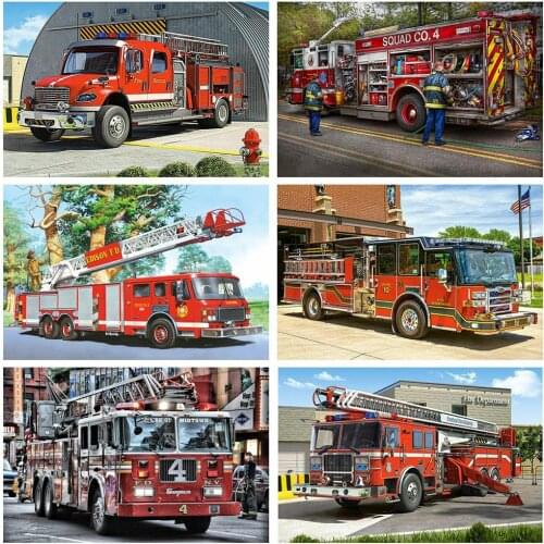 5D DIY Full Square/Round Diamond Painting Kit Cross Stitch Fire Truck Rhinestone Pictures Scenery Embroidery Needlework Gift