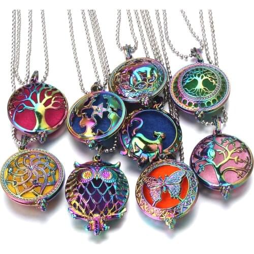 New Colorful Aromatherapy Necklace Diffuser Pendant Tree of Life Owl Wing Essential Oil Diffuser Locket Pendant Aroma Necklace